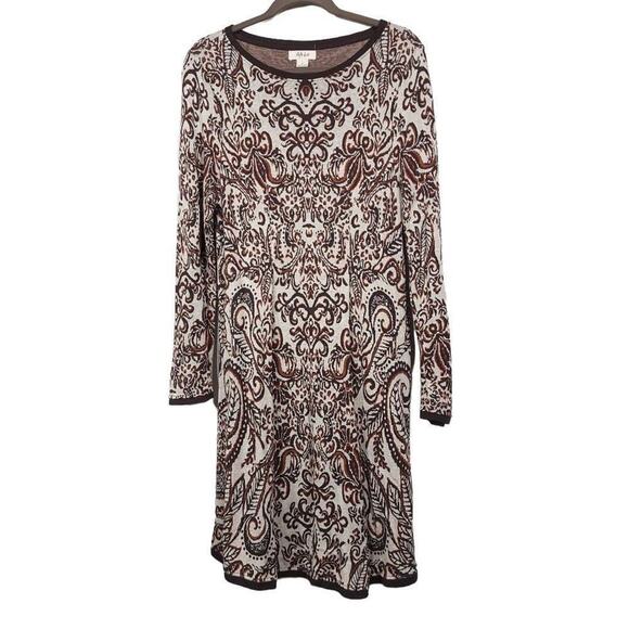 Style and Co Sweater Dress Brown Cream Long Sleeve Soft Women's Fall Size Large - Picture 1 of 7